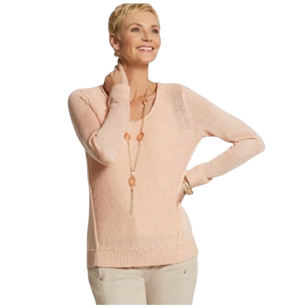 Chico’s Women’s Size 2(L-12) Shimmer Mylee Pullover Sweater Peach Froth NWT